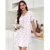 imageEkouaer Nightgowns for Women Cotton Night Gowns Pleated Nightshirts Henley V Neck Sleepshirts Short Sleeve SleepwearWhite Pink Line Florals