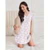 imageEkouaer Nightgowns for Women Cotton Night Gowns Pleated Nightshirts Henley V Neck Sleepshirts Short Sleeve SleepwearWhite Pink Line Florals