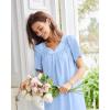imageEkouaer Nightgowns for Women Cotton Nightgown House Dress with Pockets Short Sleeve Mumu Dress Embroidered Lounge DressBlue