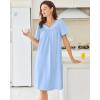 imageEkouaer Nightgowns for Women Cotton Nightgown House Dress with Pockets Short Sleeve Mumu Dress Embroidered Lounge DressBlue