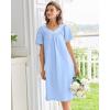 imageEkouaer Nightgowns for Women Cotton Nightgown House Dress with Pockets Short Sleeve Mumu Dress Embroidered Lounge DressBlue