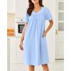 imageEkouaer Nightgowns for Women Cotton Nightgown House Dress with Pockets Short Sleeve Mumu Dress Embroidered Lounge DressBlue
