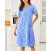 imageEkouaer Nightgowns for Women Cotton Nightgown House Dress with Pockets Short Sleeve Mumu Dress Embroidered Lounge DressBlue Pigeon