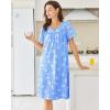 imageEkouaer Nightgowns for Women Cotton Nightgown House Dress with Pockets Short Sleeve Mumu Dress Embroidered Lounge DressBlue Pigeon