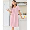 imageEkouaer Nightgowns for Women Cotton Nightgown House Dress with Pockets Short Sleeve Mumu Dress Embroidered Lounge DressDeep Pink