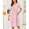 imageEkouaer Nightgowns for Women Cotton Nightgown House Dress with Pockets Short Sleeve Mumu Dress Embroidered Lounge DressDeep Pink