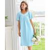 imageEkouaer Nightgowns for Women Cotton Nightgown House Dress with Pockets Short Sleeve Mumu Dress Embroidered Lounge DressLight Blue