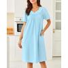 imageEkouaer Nightgowns for Women Cotton Nightgown House Dress with Pockets Short Sleeve Mumu Dress Embroidered Lounge DressLight Blue