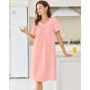 imageEkouaer Nightgowns for Women Cotton Nightgown House Dress with Pockets Short Sleeve Mumu Dress Embroidered Lounge DressLight Pink