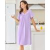 imageEkouaer Nightgowns for Women Cotton Nightgown House Dress with Pockets Short Sleeve Mumu Dress Embroidered Lounge DressLight Purple