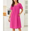 imageEkouaer Nightgowns for Women Cotton Nightgown House Dress with Pockets Short Sleeve Mumu Dress Embroidered Lounge DressRose Red