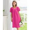 imageEkouaer Nightgowns for Women Cotton Nightgown House Dress with Pockets Short Sleeve Mumu Dress Embroidered Lounge DressRose Red