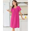 imageEkouaer Nightgowns for Women Cotton Nightgown House Dress with Pockets Short Sleeve Mumu Dress Embroidered Lounge DressRose Red