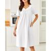imageEkouaer Nightgowns for Women Cotton Nightgown House Dress with Pockets Short Sleeve Mumu Dress Embroidered Lounge DressWhite