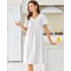 imageEkouaer Nightgowns for Women Cotton Nightgown House Dress with Pockets Short Sleeve Mumu Dress Embroidered Lounge DressWhite