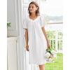 imageEkouaer Nightgowns for Women Cotton Nightgown House Dress with Pockets Short Sleeve Mumu Dress Embroidered Lounge DressWhite