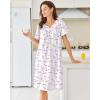 imageEkouaer Nightgowns for Women Cotton Nightgown House Dress with Pockets Short Sleeve Mumu Dress Embroidered Lounge DressWhite Floral