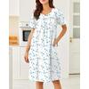 imageEkouaer Nightgowns for Women Cotton Nightgown House Dress with Pockets Short Sleeve Mumu Dress Embroidered Lounge DressWhite Water Painting