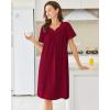 imageEkouaer Nightgowns for Women Cotton Nightgown House Dress with Pockets Short Sleeve Mumu Dress Embroidered Lounge DressWine Red