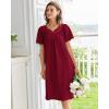 imageEkouaer Nightgowns for Women Cotton Nightgown House Dress with Pockets Short Sleeve Mumu Dress Embroidered Lounge DressWine Red