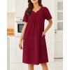 imageEkouaer Nightgowns for Women Cotton Nightgown House Dress with Pockets Short Sleeve Mumu Dress Embroidered Lounge DressWine Red