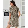 imageEkouaer Nightgowns for Women Pleated Nightshirts Short Sleeve Sleepshirts Crew Neck Sleepwear Soft Night Gown SleepdressBrown Leopard