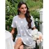 imageEkouaer Nightgowns for Women Pleated Nightshirts Short Sleeve Sleepshirts Crew Neck Sleepwear Soft Night Gown SleepdressLight Grey White Star