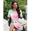 imageEkouaer Nightgowns for Women Pleated Nightshirts Short Sleeve Sleepshirts Crew Neck Sleepwear Soft Night Gown SleepdressPink  Blue Tie Dye