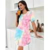 imageEkouaer Nightgowns for Women Pleated Nightshirts Short Sleeve Sleepshirts Crew Neck Sleepwear Soft Night Gown SleepdressPink  Blue Tie Dye