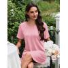 imageEkouaer Nightgowns for Women Pleated Nightshirts Short Sleeve Sleepshirts Crew Neck Sleepwear Soft Night Gown SleepdressPink