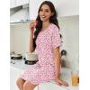 imageEkouaer Nightgowns for Women Pleated Nightshirts Short Sleeve Sleepshirts Crew Neck Sleepwear Soft Night Gown SleepdressPink White Florals