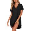 imageEkouaer Nightgowns for Women Soft Cotton Sleep Shirt Short Sleeve Button Down NightshirtBlack