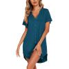 imageEkouaer Nightgowns for Women Soft Cotton Sleep Shirt Short Sleeve Button Down NightshirtBlue Green