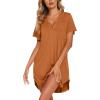 imageEkouaer Nightgowns for Women Soft Cotton Sleep Shirt Short Sleeve Button Down NightshirtBrick Red