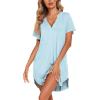 imageEkouaer Nightgowns for Women Soft Cotton Sleep Shirt Short Sleeve Button Down NightshirtLight Blue
