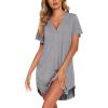 imageEkouaer Nightgowns for Women Soft Cotton Sleep Shirt Short Sleeve Button Down NightshirtLight Grey