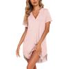 imageEkouaer Nightgowns for Women Soft Cotton Sleep Shirt Short Sleeve Button Down NightshirtLight Pink