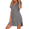 imageEkouaer Nightgowns for Women Soft Cotton Sleep Shirt Short Sleeve Button Down NightshirtMedium Grey