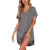 imageEkouaer Nightgowns for Women Soft Cotton Sleep Shirt Short Sleeve Button Down NightshirtMedium Grey