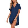 imageEkouaer Nightgowns for Women Soft Cotton Sleep Shirt Short Sleeve Button Down NightshirtNavy Blue