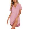 imageEkouaer Nightgowns for Women Soft Cotton Sleep Shirt Short Sleeve Button Down NightshirtPink