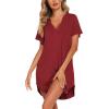 imageEkouaer Nightgowns for Women Soft Cotton Sleep Shirt Short Sleeve Button Down NightshirtWine Red