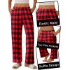 imageEkouaer Pajama Pants Women Soft Casual Lounge Pajama Bottoms Comfy Stretch Sleep Pants Wide Leg Pj Bottoms with PocketsBlack Red Plaid