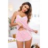 imageEkouaer Pajama Sets for Women Lingerie Sleepwear 2 Piece Cami Split Short Set V Neck Lace Summer PjsTeddy Pink