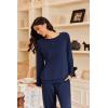 imageEkouaer Pajamas Womens Long Sleeve Pj Set 2 Piece Loungewear Soft Comfy Sleepwear with Jogger Pants SXXLNavy