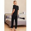 imageEkouaer Pajamas for Women Set 2 Piece Lounge Set Short Sleeve Pjs Joggers Long Pants Sleepwear with PocketsBlack