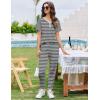 imageEkouaer Pajamas for Women Set 2 Piece Lounge Set Short Sleeve Pjs Joggers Long Pants Sleepwear with PocketsBlack Stripe