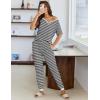 imageEkouaer Pajamas for Women Set 2 Piece Lounge Set Short Sleeve Pjs Joggers Long Pants Sleepwear with PocketsBlack Stripe