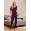 imageEkouaer Pajamas for Women Set 2 Piece Lounge Set Short Sleeve Pjs Joggers Long Pants Sleepwear with PocketsDark Red