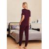 imageEkouaer Pajamas for Women Set 2 Piece Lounge Set Short Sleeve Pjs Joggers Long Pants Sleepwear with PocketsDark Red